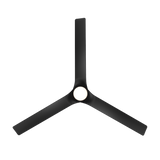 52 inch Smooth Flush Ceiling Fan in Matte Black with Light shown from below