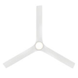 52 inch Smooth Flush Ceiling Fan in Matte White with Light shown from below