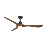 60 inch Carve Ceiling Fan with LED Light by Modern Forms - Matte Black with Distressed Koa Blades