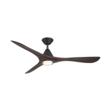 60 inch Carve Ceiling Fan with LED Light by Modern Forms - Matte Black with Dark Walnut