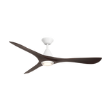 Carve ceiling fan in matte white with dark walnut blades and LED light