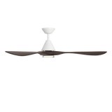 Carve ceiling fan in matte white with dark walnut blades and LED light shown from side