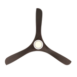 Carve ceiling fan in matte white with dark walnut blades and LED light shown from below