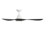 Carve ceiling fan in matte white with matte black blades and LED light shown from side