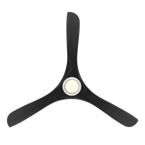 Carve ceiling fan in matte white with matte black blades and LED light shown from below