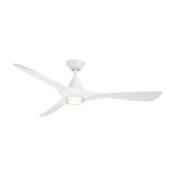 Carve ceiling fan in matte white with matte white blades and LED light