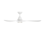 Carve ceiling fan in matte white with matte white blades and LED light shown from side