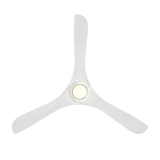 Carve ceiling fan in matte white with matte white blades and LED light shown from below