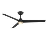 Pieces Ceiling Fan in Matte Black with Soft Brass accent
