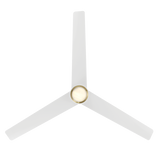 Pisces Ceiling fan in Matte White with Soft brass accents shown from below
