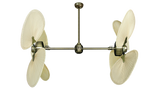54 inch Twin Star III Dual Motor Ceiling Fan -  Natural Palm Blades, Antique Brass Motor Finish
