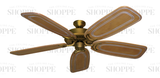 58 inch Riviera DC brushed gold ceiling fan with Arbor 800 wood blades in pecan finish.