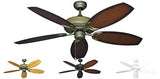 Atlantis Outdoor Ceiling Fan shown in four color combinations