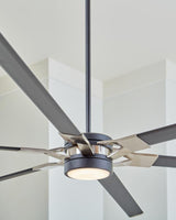 96 Loft LED by Monte Carlo - Midnight Black with Brushed Steel Hanging from Ceiling