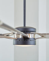 96 Loft LED by Monte Carlo - Midnight Black with Brushed Steel Close Side View