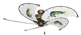 52 inch Nautical Dixie Belle Antique Bronze Ceiling Fan - Dolphin - Game Fish of the Florida Keys Custom Canvas Blades