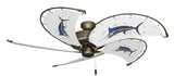 52 inch Nautical Dixie Belle Antique Bronze Ceiling Fan - Marlin - Game Fish of the Florida Keys Custom Canvas Blades