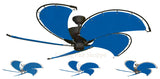 Raindance Ceiling Fan with Blue Canvas Blades shown in four motor finishes