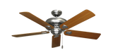 Tiara Ceiling Fan in Satin Steel with Teak Matte Blades