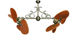 46 inch Twin Star III Double Ceiling Fan - Woven Bamboo Cherry Blades, Antique Brass Motor Finish and Decorative Scroll