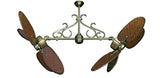 46 inch Twin Star III Double Ceiling Fan - Woven Bamboo Dark Blades, Antique Brass Motor Finish and Decorative Scroll