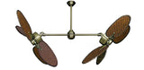 46 inch Twin Star III Double Ceiling Fan - Woven Bamboo Dark Blades, Antique Brass Motor Finish