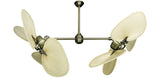 54 inch Twin Star III Double Ceiling Fan with Natural Palm Blades and Antique Brass Motor Finish
