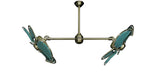 30 inch Twin Star III Double Ceiling Fan -  Nautical Green Blades, Antique Brass Motor Finish