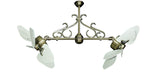 35 inch Twin Star III Double Ceiling Fan -  ABS Outdoor Pure White Blades, Antique Brass Motor Finish and Decorative Scroll