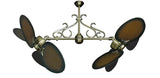 50 inch Twin Star III Double Ceiling Fan - Distressed Walnut Blades, Antique Brass Motor Finish and Decorative Scroll