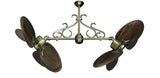50 inch Twin Star III Double Ceiling Fan - Arbor 950 Dark Walnut Blades, Antique Brass Motor Finish and Decorative Scroll