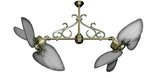50 inch Twin Star III Double Ceiling Fan - Bombay Brushed Nickel Blades, Antique Brass and Decorative Scroll