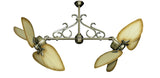 50 inch Twin Star III Double Ceiling Fan - Bombay Tan Blades, Antique Brass Motor Finish and Decorative Scroll