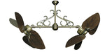 50 inch Twin Star III Double Ceiling Fan - Bombay Oil Rubbed Bronze Blades, Antique Brass Motor Finish and Decorative Scroll