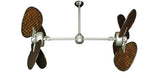 46 inch Twin Star III Double Ceiling Fan - Woven Bamboo Dark Blades, Brushed Nickel Motor Finish