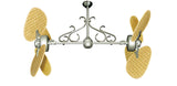 46 inch Twin Star III Double Ceiling Fan - Woven Bamboo Natural Blades, Brushed Nickel Motor Finish and Decorative Scroll