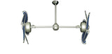 30 inch Twin Star III Double Ceiling Fan - Nautical Blue Blades, Brushed Nickel Motor Finish and Decorative Scroll