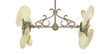 46 inch Twin Star III Double Ceiling Fan - Natural Palm Blades, Driftwood Motor Finish and Decorative Scroll