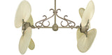54 inch Twin Star III Double Ceiling Fan with Natural Palm Blades and Driftwood Motor Finish with Decorative Scroll