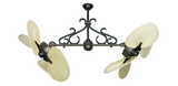 46 inch Twin Star III Double Ceiling Fan - Natural Palm Blades, Oil Rubbed Bronze Motor Finish and Decorative Scroll