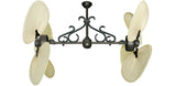 54 inch Double Ceiling Fan with natural palm blades and oil rubbed bronze , decorative scroll