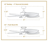 42 inch Bombay Ceiling Fan Antique Bronze Finish - Oil Rubbed Bronze Leaf Blades