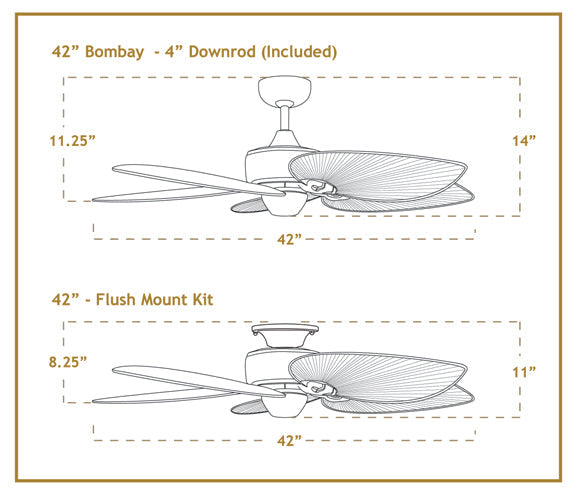 42 inch Bombay Ceiling Fan Antique Bronze Finish - Oil Rubbed Bronze Leaf Blades