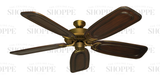 58 inch Riviera DC brushed gold ceiling fan with Arbor 800 wood blades in chestnut finish.