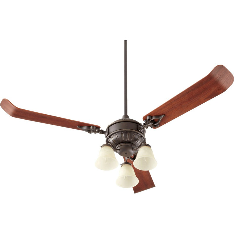 Brewster 60 inch Three-Blade Ceiling Fan by Quorum Oiled Bronze with Light