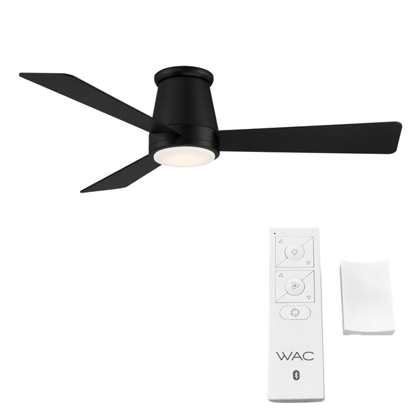 52 inch Hug Ceiling Fan in Matte Black shown with Bluetooth Remote