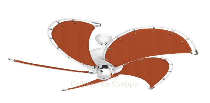 52 inch Raindance Pure White Ceiling Fan - Sunbrella Rust Orange Canvas Blades