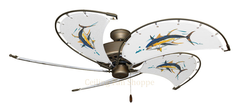 52 inch Nautical Dixie Belle Ceiling Fan - Tuna - Game Fish of the Florida Keys Custom Canvas Blades