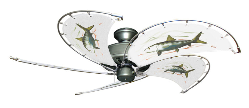 52 inch Nautical Dixie Belle Brushed Nickel Ceiling Fan - Bonefish - Game Fish of the Florida Keys Custom Canvas Blades