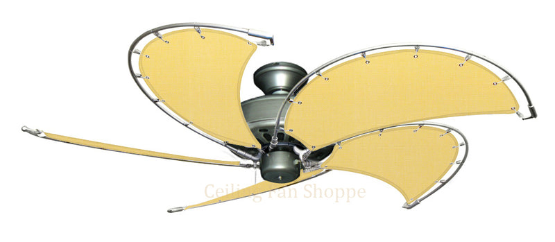 52 inch Brushed Nickel Dixie Belle Ceiling Fan - Sunbrella Buttercup Canvas Blades
